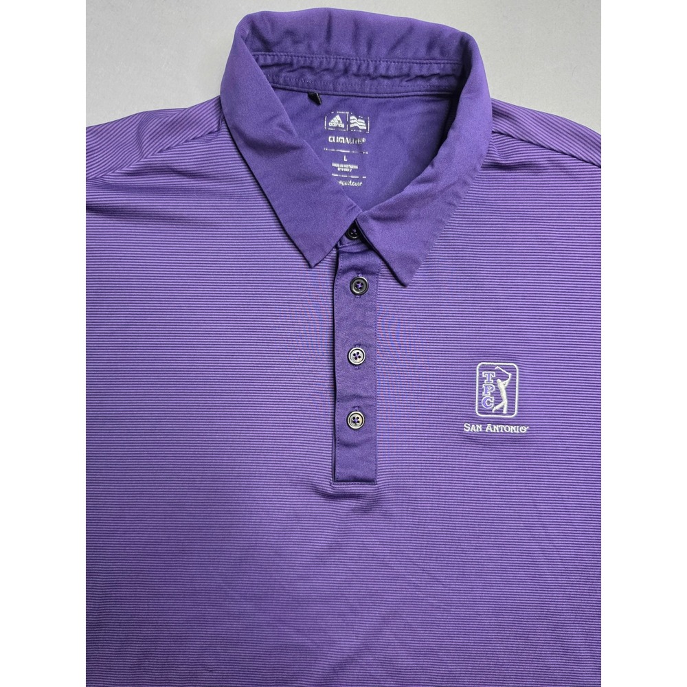 Adidas Climalite Polo Shirt Men's Large Purple Striped Stretch Golf Performance - Picture 6 of 7